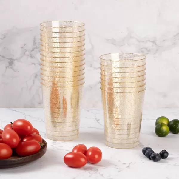 200PCS 9oz Glitter Plastic Cups for Party, Disposable Gold Cups, Plastic Cocktail Glasses for Wedding Thanksgiving, Christmas, and Parties