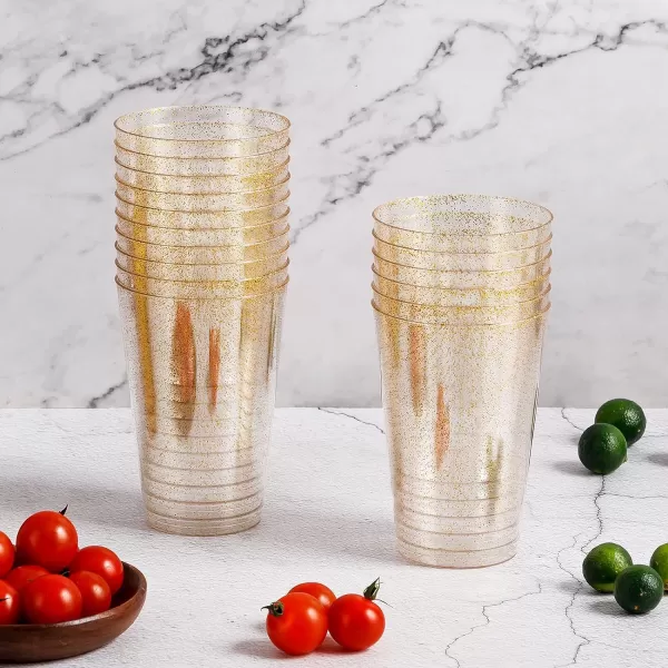 200PCS 9oz Glitter Plastic Cups for Party, Disposable Gold Cups, Plastic Cocktail Glasses for Wedding Thanksgiving, Christmas, and Parties
