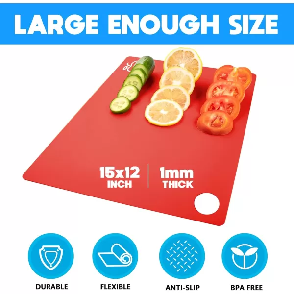 5 Pieces Flexible Cutting Boards, BPA Free Plastic Cutting Boards for Kitchen, Non Slip Cutting Mat for Meat and Vegetables