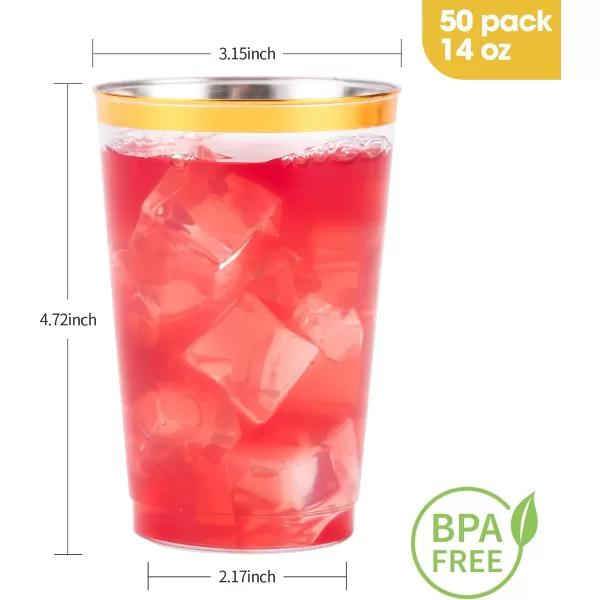 Goodluck 100PCS 9oz Gold Plastic Cups for Party, Disposable Gold Rim Cups, Plastic Cocktail Glasses for Wedding Thanksgiving, Christmas, and Parties