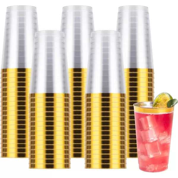 Goodluck 100PCS 9oz Gold Plastic Cups for Party, Disposable Gold Rim Cups, Plastic Cocktail Glasses for Wedding Thanksgiving, Christmas, and Parties