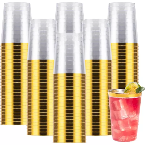 Goodluck 100PCS 9oz Gold Plastic Cups for Party, Disposable Gold Rim Cups, Plastic Cocktail Glasses for Wedding Thanksgiving, Christmas, and Parties