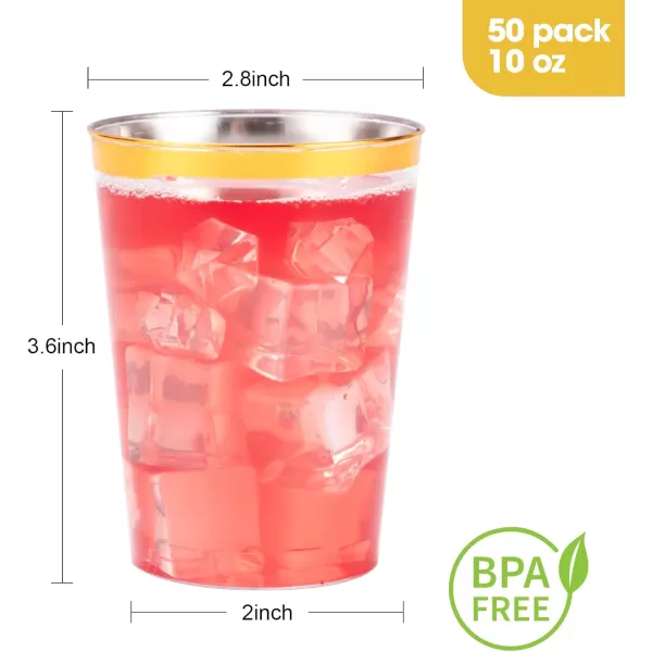 Goodluck 100PCS 9oz Gold Plastic Cups for Party, Disposable Gold Rim Cups, Plastic Cocktail Glasses for Wedding Thanksgiving, Christmas, and Parties