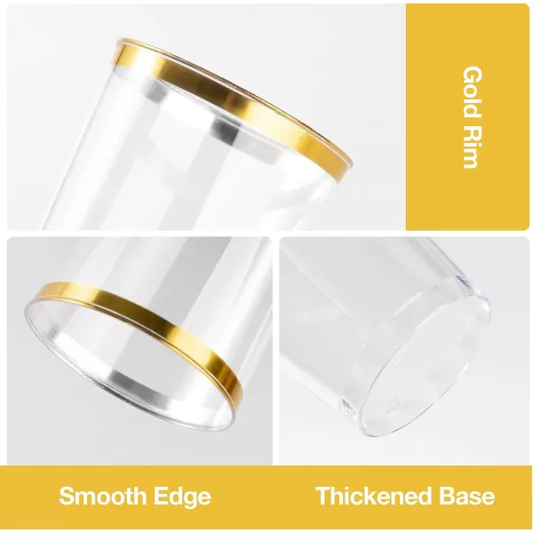 Goodluck 100PCS 9oz Gold Plastic Cups for Party, Disposable Gold Rim Cups, Plastic Cocktail Glasses for Wedding Thanksgiving, Christmas, and Parties