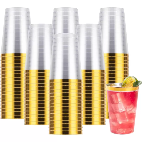 Goodluck 100PCS 9oz Gold Plastic Cups for Party, Disposable Gold Rim Cups, Plastic Cocktail Glasses for Wedding Thanksgiving, Christmas, and Parties