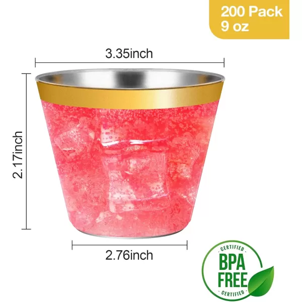 Goodluck 100PCS 9oz Gold Plastic Cups for Party, Disposable Gold Rim Cups, Plastic Cocktail Glasses for Wedding Thanksgiving, Christmas, and Parties