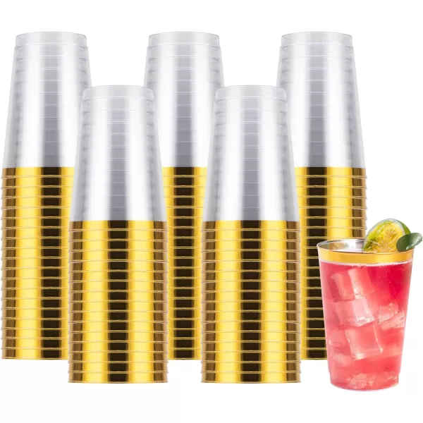 Goodluck 100PCS 9oz Gold Plastic Cups for Party, Disposable Gold Rim Cups, Plastic Cocktail Glasses for Wedding Thanksgiving, Christmas, and Parties