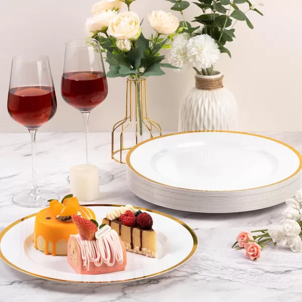 Goodluck 12 Inch Charger Plates, 25 Pack White Charger Plates with Gold Trim, Plastic Charger Plate Bulk for Dinner, Wedding, Party, Event Decoration