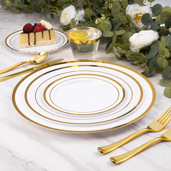 Goodluck 12 Inch Charger Plates, 25 Pack White Charger Plates with Gold Trim, Plastic Charger Plate Bulk for Dinner, Wedding, Party, Event Decoration