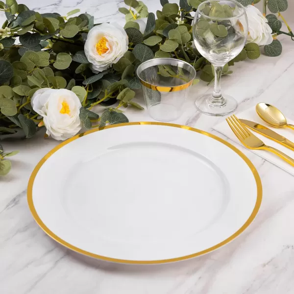 Goodluck 12 Inch Charger Plates, 25 Pack White Charger Plates with Gold Trim, Plastic Charger Plate Bulk for Dinner, Wedding, Party, Event Decoration