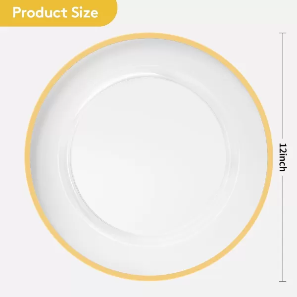Goodluck 12-Inch Charger Plates, 50 Pack White Charger Plates with Gold Trim, Gold Chargers for Dinner Plates, Plastic Charger Plates Bulk for Dinner, Wedding, Party, Event Table Decoration