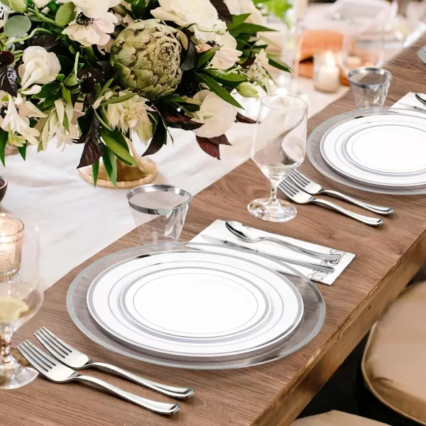 Goodluck 12-Inch Charger Plates, 50 Pack White Charger Plates with Gold Trim, Gold Chargers for Dinner Plates, Plastic Charger Plates Bulk for Dinner, Wedding, Party, Event Table Decoration