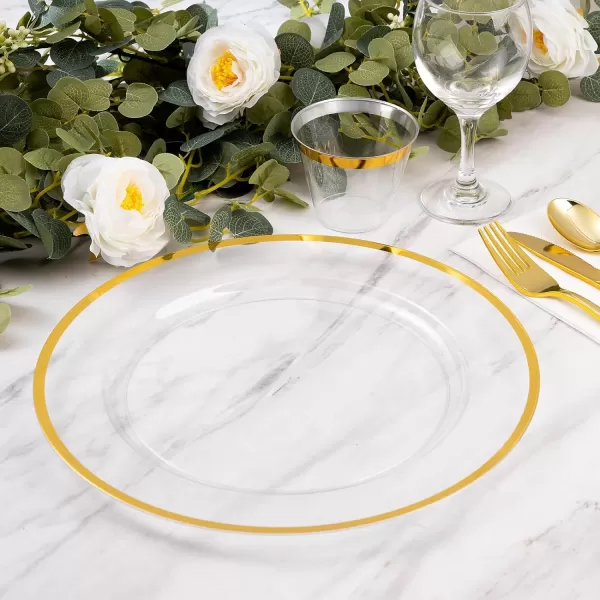 Goodluck 12-Inch Charger Plates, 50 Pack White Charger Plates with Gold Trim, Gold Chargers for Dinner Plates, Plastic Charger Plates Bulk for Dinner, Wedding, Party, Event Table Decoration