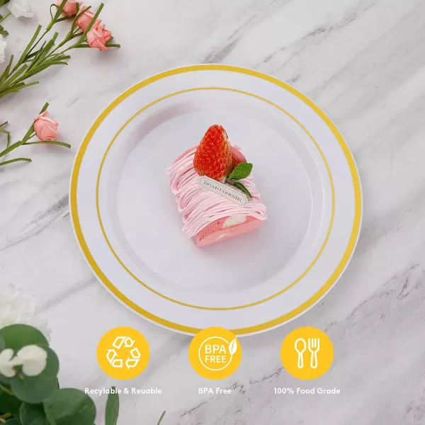 Goodluck 120PCS Gold Plastic Plates, Heavy Duty Disposable Gold Plates with 60 10.25 inch Dinner Plates and 60 7.5 inch Dessert Plates, Disposable Plates for Party, Holiday, Wedding
