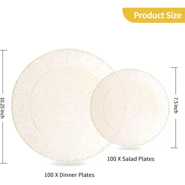Goodluck 120PCS Gold Plastic Plates, Heavy Duty Disposable Gold Plates with 60 10.25 inch Dinner Plates and 60 7.5 inch Dessert Plates, Disposable Plates for Party, Holiday, Wedding