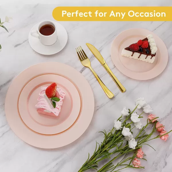 Goodluck 120PCS Gold Plastic Plates, Heavy Duty Disposable Gold Plates with 60 10.25 inch Dinner Plates and 60 7.5 inch Dessert Plates, Disposable Plates for Party, Holiday, Wedding