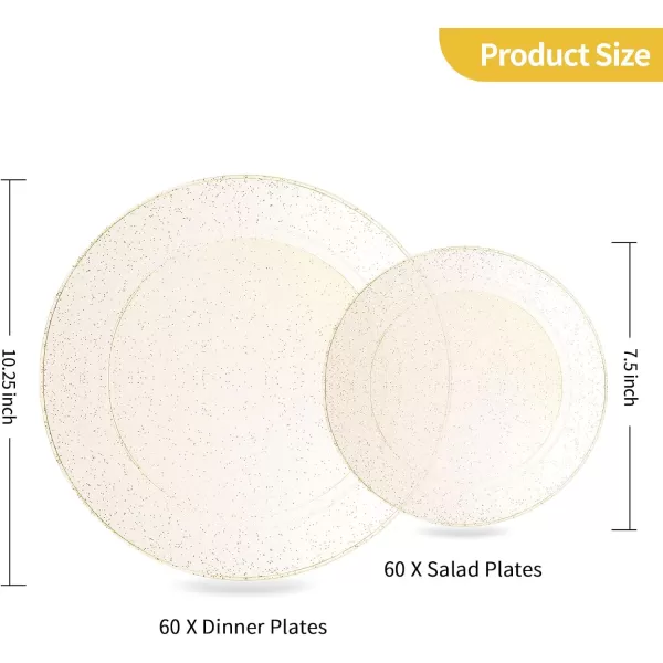 Goodluck 120PCS Gold Plastic Plates, Heavy Duty Disposable Gold Plates with 60 10.25 inch Dinner Plates and 60 7.5 inch Dessert Plates, Disposable Plates for Party, Holiday, Wedding