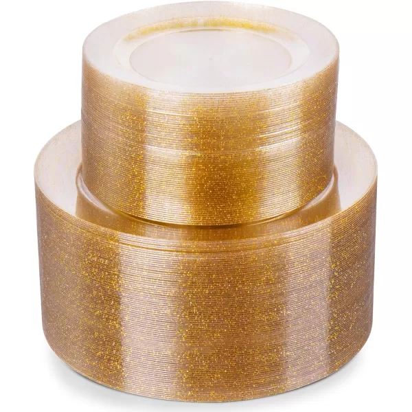 Goodluck 120PCS Gold Plastic Plates, Heavy Duty Disposable Gold Plates with 60 10.25 inch Dinner Plates and 60 7.5 inch Dessert Plates, Disposable Plates for Party, Holiday, Wedding