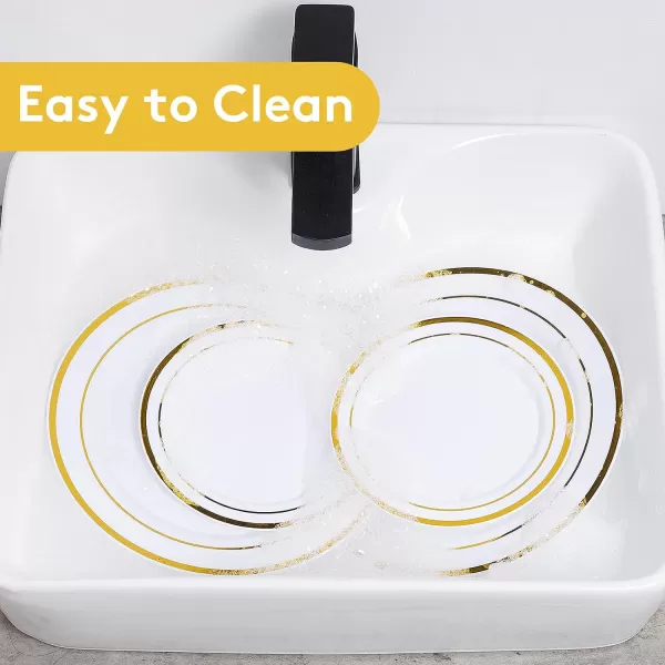Goodluck 120PCS Gold Plastic Plates, Heavy Duty Disposable Gold Plates with 60 10.25 inch Dinner Plates and 60 7.5 inch Dessert Plates, Disposable Plates for Party, Holiday, Wedding