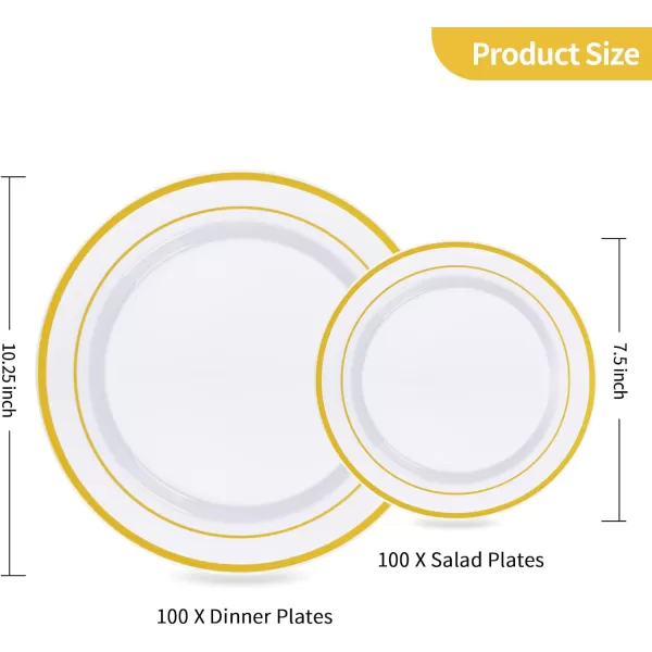 Goodluck 120PCS Gold Plastic Plates, Heavy Duty Disposable Gold Plates with 60 10.25 inch Dinner Plates and 60 7.5 inch Dessert Plates, Disposable Plates for Party, Holiday, Wedding
