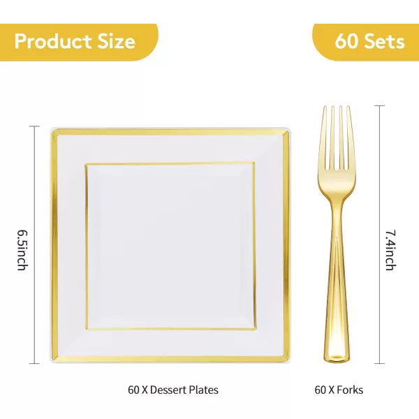 Goodluck 240PCS Gold Glitter Plates with Plastic Forks, Gold Dessert Plates for 120 Guests, Heavy Duty Disposable Plates for Party, Including 120 7" Plastic Plates and 120 7.4" Plastic Forks