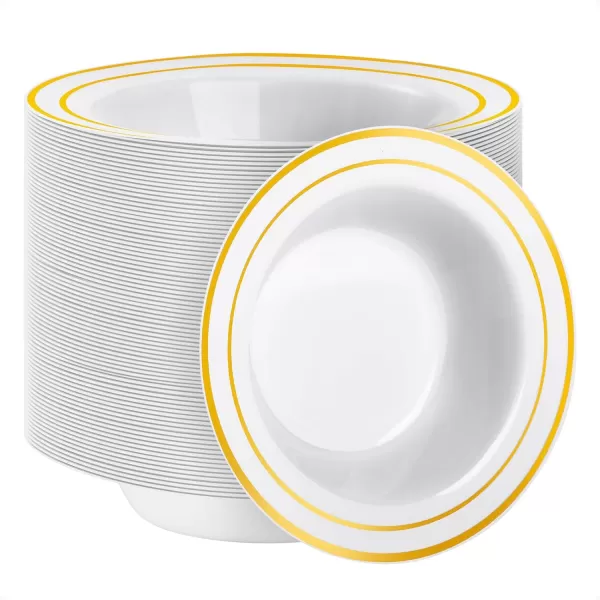Goodluck 25 Pack Plastic Bowls with Silver Rim, 12oz Disposable Soup Bowls, Heavy Duty Dessert Bowls for Weddings, Parties, Dinners, Catering, and Everyday Use