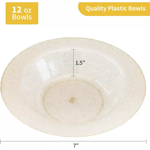 Goodluck 25 Pack Plastic Bowls with Silver Rim, 12oz Disposable Soup Bowls, Heavy Duty Dessert Bowls for Weddings, Parties, Dinners, Catering, and Everyday Use