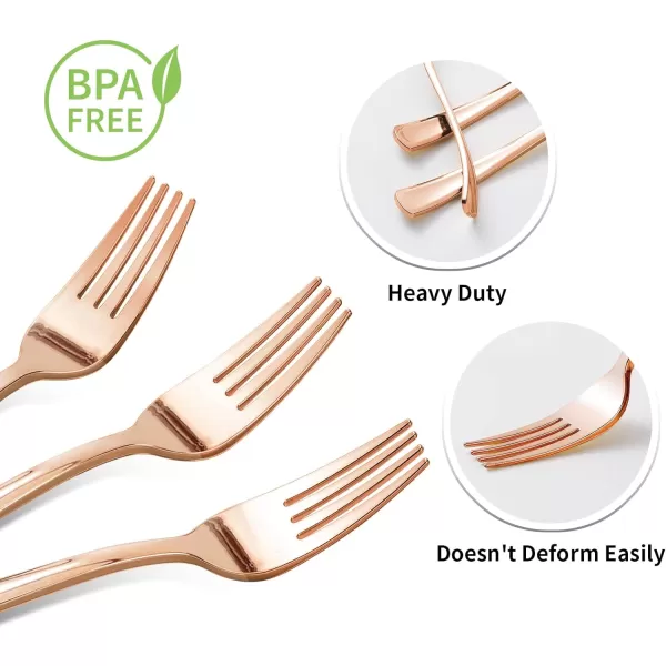 Goodluck 300 Pack Rose Gold Plastic Forks, Heavy Duty Rose Gold Forks Disposable, Rose Gold Plastic Cutlery Perfect for Weddings, Parties, Dinners