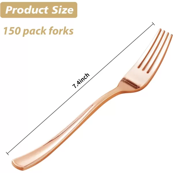 Goodluck 300 Pack Rose Gold Plastic Forks, Heavy Duty Rose Gold Forks Disposable, Rose Gold Plastic Cutlery Perfect for Weddings, Parties, Dinners