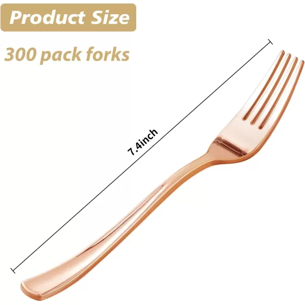 Goodluck 300 Pack Rose Gold Plastic Forks, Heavy Duty Rose Gold Forks Disposable, Rose Gold Plastic Cutlery Perfect for Weddings, Parties, Dinners
