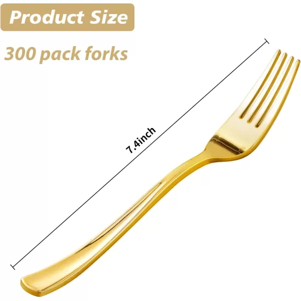 Goodluck 300 Pack Rose Gold Plastic Forks, Heavy Duty Rose Gold Forks Disposable, Rose Gold Plastic Cutlery Perfect for Weddings, Parties, Dinners