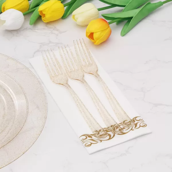 Goodluck 300 Pack Rose Gold Plastic Forks, Heavy Duty Rose Gold Forks Disposable, Rose Gold Plastic Cutlery Perfect for Weddings, Parties, Dinners