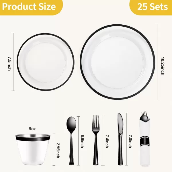 Goodluck 350 Piece Dark Blue Plastic Dinnerware Set for Party, Clear Disposable Plates for 50 Guests, Include: 50 Dinner Plates, 50 Dessert Plates, 50 Pre Rolled Napkins with Cutlery Set, 50 Cups