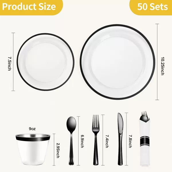 Goodluck 350 Piece Dark Blue Plastic Dinnerware Set for Party, Clear Disposable Plates for 50 Guests, Include: 50 Dinner Plates, 50 Dessert Plates, 50 Pre Rolled Napkins with Cutlery Set, 50 Cups