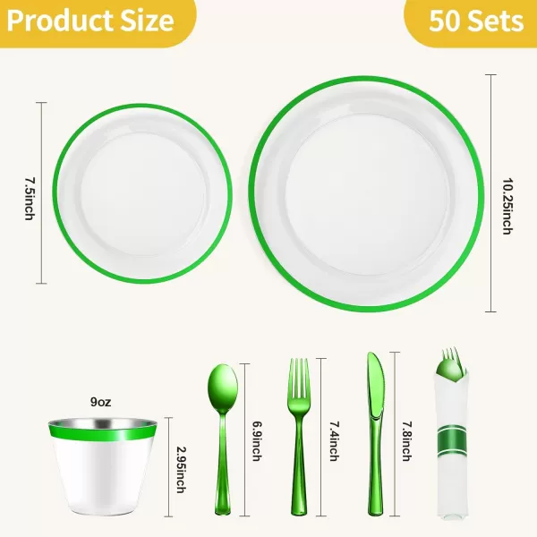 Goodluck 350 Piece Dark Blue Plastic Dinnerware Set for Party, Clear Disposable Plates for 50 Guests, Include: 50 Dinner Plates, 50 Dessert Plates, 50 Pre Rolled Napkins with Cutlery Set, 50 Cups