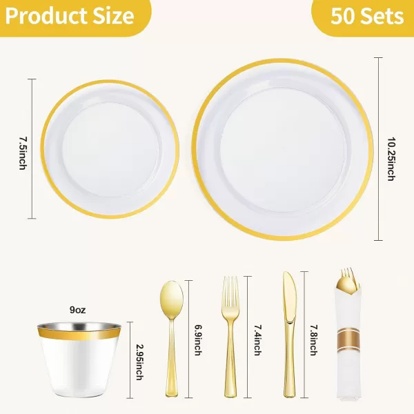 Goodluck 350 Piece Dark Blue Plastic Dinnerware Set for Party, Clear Disposable Plates for 50 Guests, Include: 50 Dinner Plates, 50 Dessert Plates, 50 Pre Rolled Napkins with Cutlery Set, 50 Cups