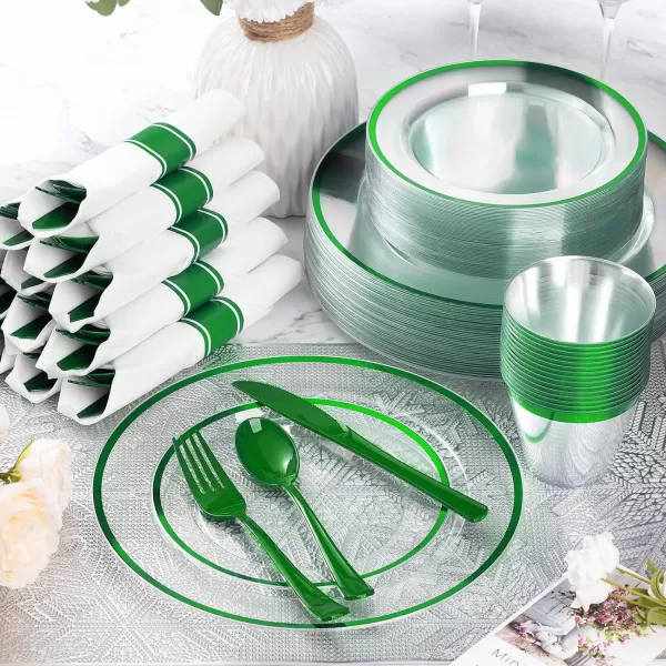 Goodluck 350 Piece Dark Blue Plastic Dinnerware Set for Party, Clear Disposable Plates for 50 Guests, Include: 50 Dinner Plates, 50 Dessert Plates, 50 Pre Rolled Napkins with Cutlery Set, 50 Cups
