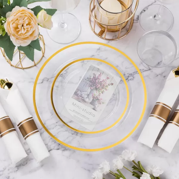 Goodluck 350 Piece Dark Blue Plastic Dinnerware Set for Party, Clear Disposable Plates for 50 Guests, Include: 50 Dinner Plates, 50 Dessert Plates, 50 Pre Rolled Napkins with Cutlery Set, 50 Cups