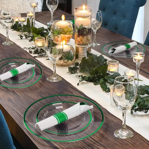 Goodluck 350 Piece Dark Blue Plastic Dinnerware Set for Party, Clear Disposable Plates for 50 Guests, Include: 50 Dinner Plates, 50 Dessert Plates, 50 Pre Rolled Napkins with Cutlery Set, 50 Cups
