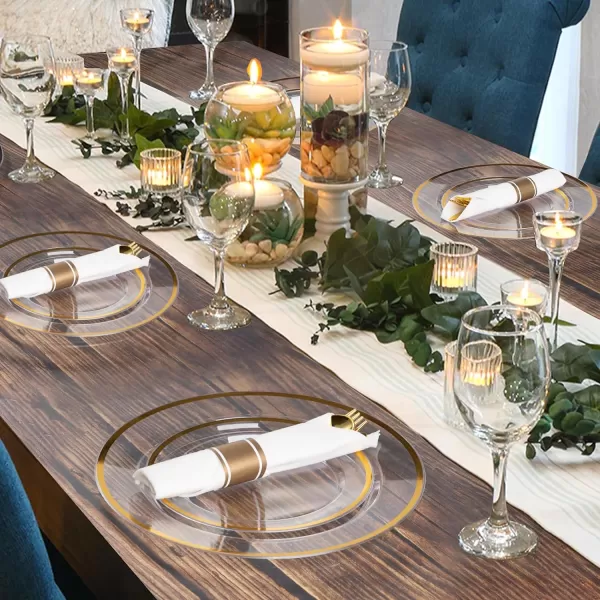 Goodluck 350 Piece Dark Blue Plastic Dinnerware Set for Party, Clear Disposable Plates for 50 Guests, Include: 50 Dinner Plates, 50 Dessert Plates, 50 Pre Rolled Napkins with Cutlery Set, 50 Cups