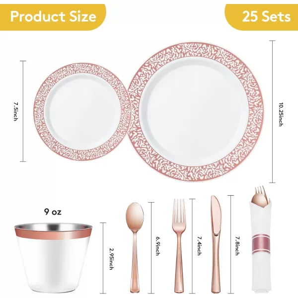 Goodluck 350 Piece Gold Plastic Dinnerware Set for 50 Guests, Disposable Lace Plates for Party, Include: 50 Gold Plates, 50 Dessert Plates Disposable, 50 Pre Napkins with Silverware, 50 Cups