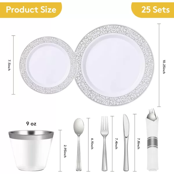 Goodluck 350 Piece Gold Plastic Dinnerware Set for 50 Guests, Disposable Lace Plates for Party, Include: 50 Gold Plates, 50 Dessert Plates Disposable, 50 Pre Napkins with Silverware, 50 Cups