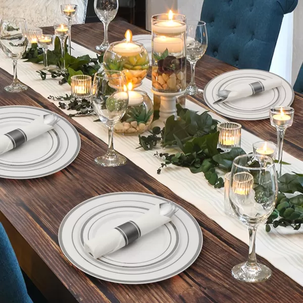 Goodluck 350 Piece Gold Plastic Dinnerware Set for 50 Guests, Fancy Disposable Plates for Party, Include: 50 Dinner Plates, 50 Dessert Plates, 50 Pre Rolled Napkins with Silverware, 50 Cups