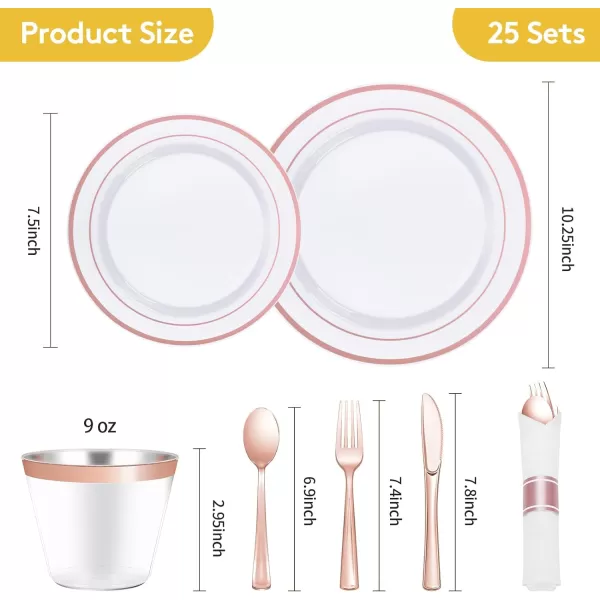 Goodluck 350 Piece Gold Plastic Dinnerware Set for 50 Guests, Fancy Disposable Plates for Party, Include: 50 Dinner Plates, 50 Dessert Plates, 50 Pre Rolled Napkins with Silverware, 50 Cups