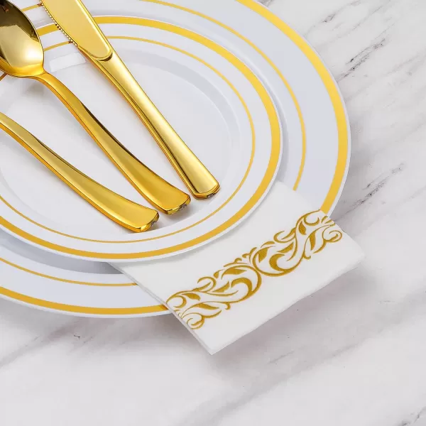 Goodluck 400 Pack Disposable Gold Napkins, Decorative Linen Like Dinner Napkins, Soft and Absorbent Party Napkins, Guest Hand Towels for Bathroom, Kitchen, Parties, Dinners or Events