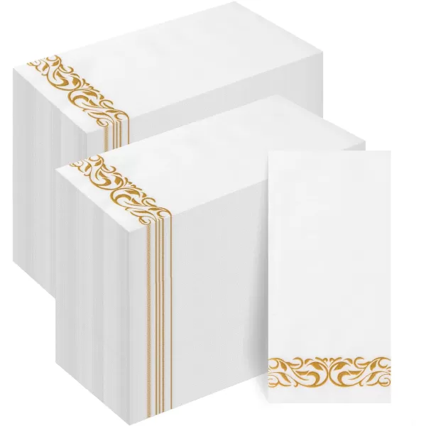 Goodluck 400 Pack Disposable Gold Napkins, Decorative Linen Like Dinner Napkins, Soft and Absorbent Party Napkins, Guest Hand Towels for Bathroom, Kitchen, Parties, Dinners or Events