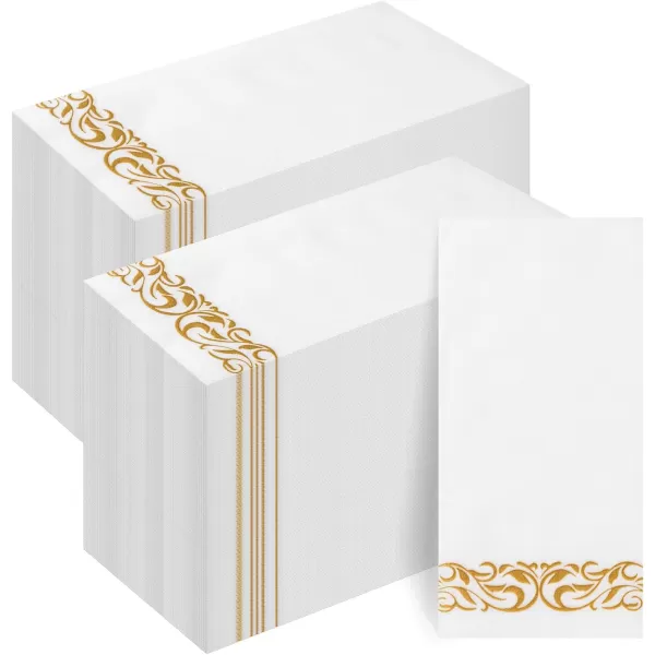 Goodluck 400 Pack Disposable Gold Napkins, Decorative Linen Like Dinner Napkins, Soft and Absorbent Party Napkins, Guest Hand Towels for Bathroom, Kitchen, Parties, Dinners or Events