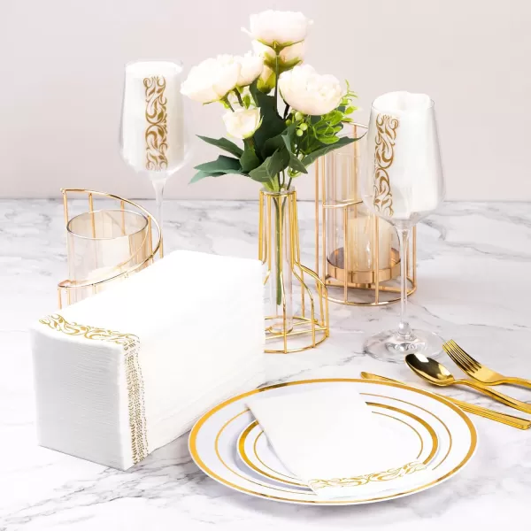 Goodluck 400 Pack Disposable Gold Napkins, Decorative Linen Like Dinner Napkins, Soft and Absorbent Party Napkins, Guest Hand Towels for Bathroom, Kitchen, Parties, Dinners or Events