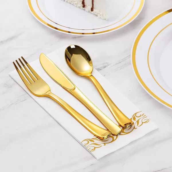 Goodluck 400 Pack Disposable Gold Napkins, Decorative Linen Like Dinner Napkins, Soft and Absorbent Party Napkins, Guest Hand Towels for Bathroom, Kitchen, Parties, Dinners or Events