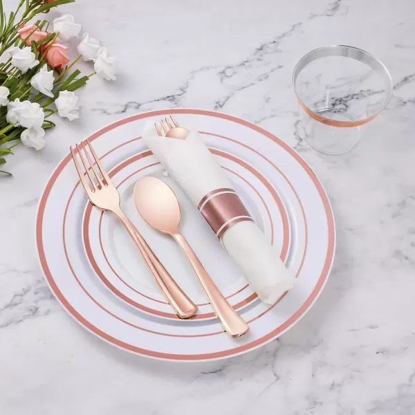 Goodluck 50 Pack Pre Rolled Gold Plastic Silverware, Wrapped Plastic Cutlery Set with Napkin Include 50 Forks, 50 Knives, 50 Spoons and 50 Napkins, Fancy Disposable Silverware for Party, Wedding